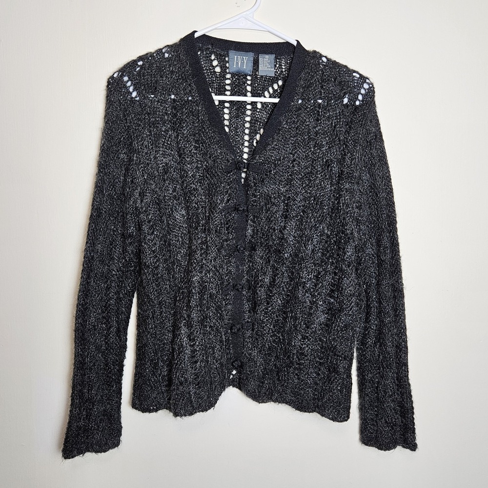 IVY Gray Mohair‎ Blend Open Knit Cardigan Women's Medium